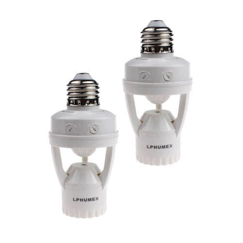 2pcs Motion Activated Light Sockets, E26/E27 Screw in Add on/Off Motion Sensor Sockets for Existing Lights, Dusk and Dawn Auto Motion Sensor Light Sockets Indoor for Porch Garage Basement