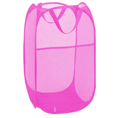 Larpur Popup Laundry Basket, Collapsible Portable Mesh Clothes Washing Laundry Hamper with Reinforced Carry Handles (Pink)