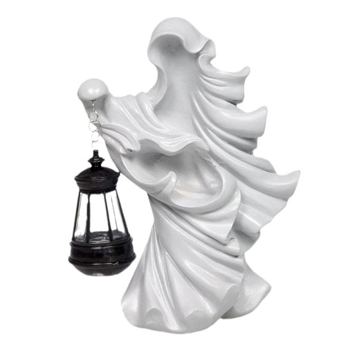 LED Halloween Ornament, Vintage Resin Halloween Witch Decorations Halloween Ghost Statue Hell Messenger with Lantern Halloween Ornament Decorative Lamp for Outside Yard Lawn Garden