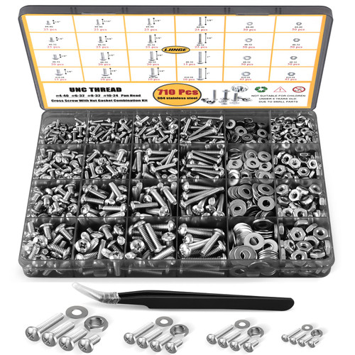 LJINGE 710Pcs Nuts and Bolts Assortment Kit, 4-40#6-32#8-32#10-24 Phillips Pan Head Assortment Stainless Steel Bolts Nuts Flat Washers Nuts Bolts with Case (Black) LJINGE 710Pcs Nuts and Bolts Assortment Kit, 4-40#6-32#8-32#10-24 Phillips Pan Head Assortment Stainless Steel Bolts Nuts Flat Washers Nuts Bolts with Case (Black)