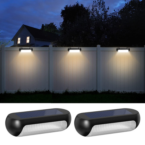 NEWNEN Solar Fence Lights Outdoor Waterproof Fence Solar Lights Solar Stairs Lights Step Lights for Patio Stairs Steps Yard Fence Deck, 2 Lighting Modes Solar Powered Outdoor Lights (2 Pack)
