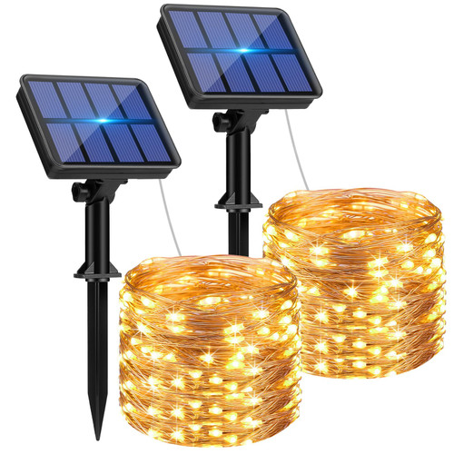 2-Pack Solar String Lights Outdoor, 160LED 66FT Solar Fairy Lights Outdoor Waterproof 8 Modes Copper Wire Solar Powered String Lights for Garden Patio Tree Christmas Wedding Party Decor (Warm White)