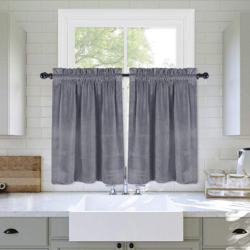Haperlare Cafe Curtains Velvet Window Curtains Tiers Thick Velvet Texture Small Curtains Room Darkening Half Window Treatment Rod Pocket Home Decorative Kitchen Cafe Curtains, 26" W x 24" L, Set of 2