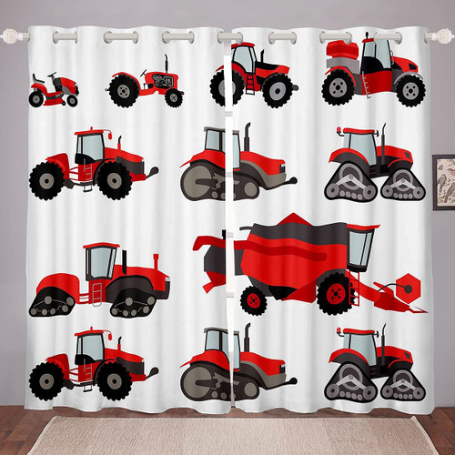 Feelyou Red Tractor Curtains Heavy Equipment Window Curtains for Bedroom Living Room for Kids Boys Girls Harvester Tractor Window Drapes Farm Equipment Window Treatments 42W X 84L,2 Panels