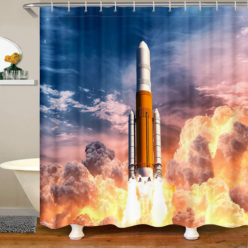 Astronaut Rocket Waterproof Shower Curtains for Kids Girls Boys Space Rocket Bathroom Shower Curtain Planet Space Ship Shower Curtain with Hooks Outer Space Adventure Bath Bathtub Curtains 72x72 Inch