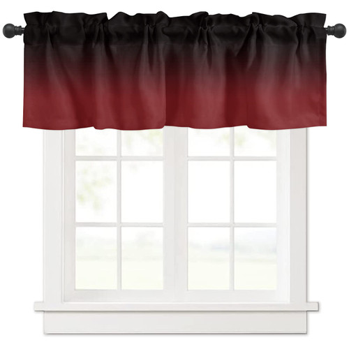 Curtain Valance for Windows Red and Black Ombre Rod Pocket Valance Window Treatments 1 Panel Gradient Gradual Color Short Curtains for Kitchen Windows Bathroom Bedroom 54 x 18 inch