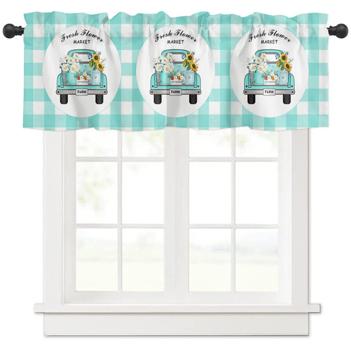 White Daisy Windows Valances Curtain Green Truck Kitchen Valances Rod Pocket Farmhouse Teal Green Buffalo Check Plaid Window Treatment Short Topper Curtain for Kitchen Living Bedroom 1 Panel 54x18 in White Daisy Windows Valances Curtain Green Truck Kitchen Valances Rod Pocket Farmhouse Teal Green Buffalo Check Plaid Window Treatment Short Topper Curtain for Kitchen Living Bedroom 1 Panel 54x18 in