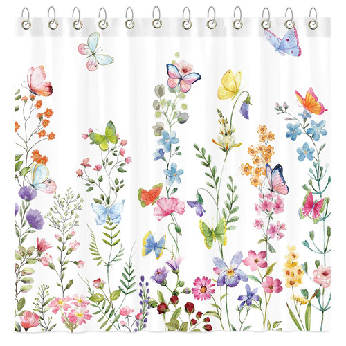 Funnytree Floral Plant Watercolor Flower Butterfly Shower Curtain Set Home Bathroom Bathtubs Decor Easy Care Machine Washable Durable Polyester Fabric 72"x72" Funnytree Floral Plant Watercolor Flower Butterfly Shower Curtain Set Home Bathroom Bathtubs Decor Easy Care Machine Washable Durable Polyester Fabric 72"x72"