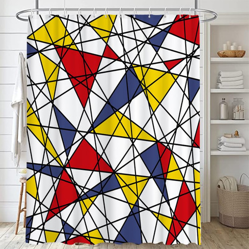 Lofaris Modern Minimalist Triangle Three Primary Colors Red Yellow Blue Boho Shower Curtain for Bathroom Shower Curtains Bathtubs Waterproof Curtain Decor with 12 Hooks 72x72 Inches