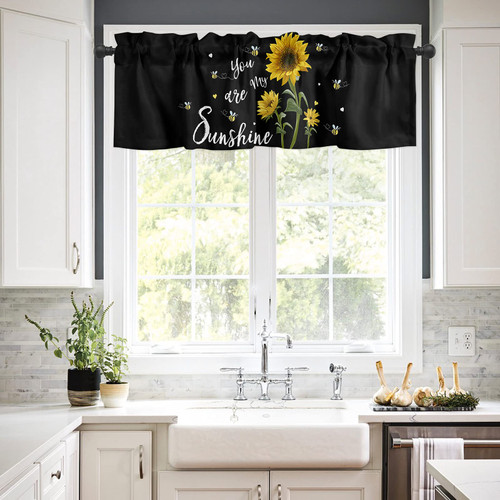 Sunflower Valances for Windows, Sunshine Sunflower Valance Curtains Rod Pocket Bathroom Curtains Window, Kitchen Window Curtains Over Sink, Sunflower Kitchen Curtain 54x18 Kitchen Valances for Windows