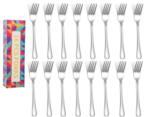 16 Pieces Dinner Forks, 8 Inch,Stainless Steel Silverware Forks Only, Home Kitchen Cutlery Forks, Mirror Polished Modern Forks Set, Restaurant Quality Flatware Forks, Dishwasher Safe