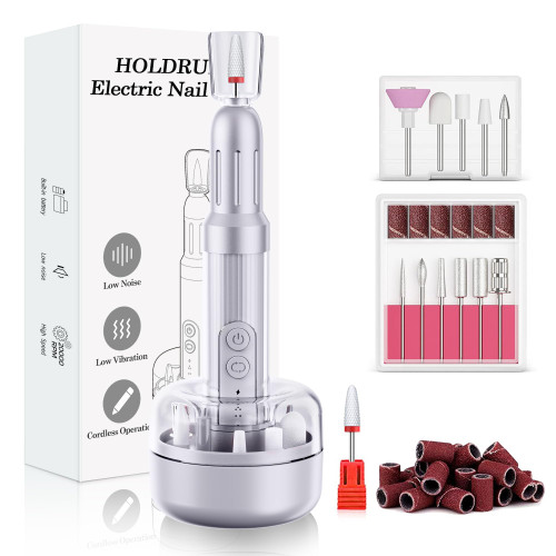 HOLDRUBY Cordless Electric Nail Drill Professional Efile Nail Drill Kit for Acrylic Portable Nail Drill Machine for Manicure Pedicure Nail Set Silver