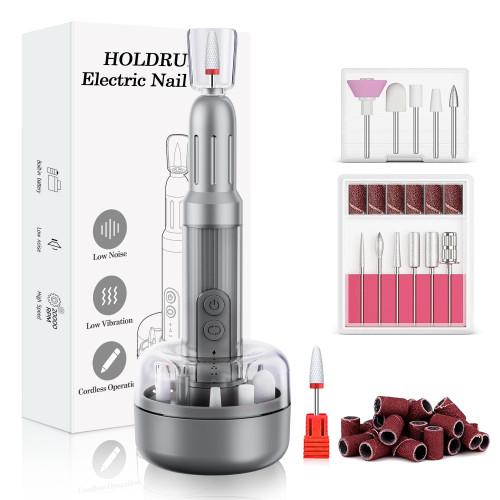 HOLDRUBY Electric Cordless Nail Drill Electrical Professional Nail File 6 Speeds Professional Nail Drill Efile Manicure Pedicure Kit for Acrylic Gel Nails Gray