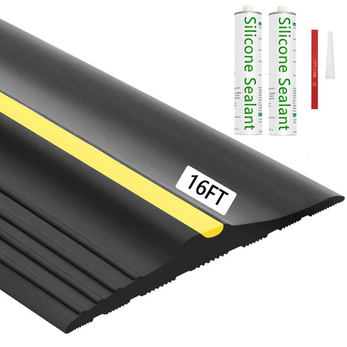 Universal Garage Door Threshold Seal Strips, 16Ft Weatherproof Rubber DIY Weather Stripping with 2 Sealants/Adhesives, Garage Door Bottom Seal Weather Strip Replacements