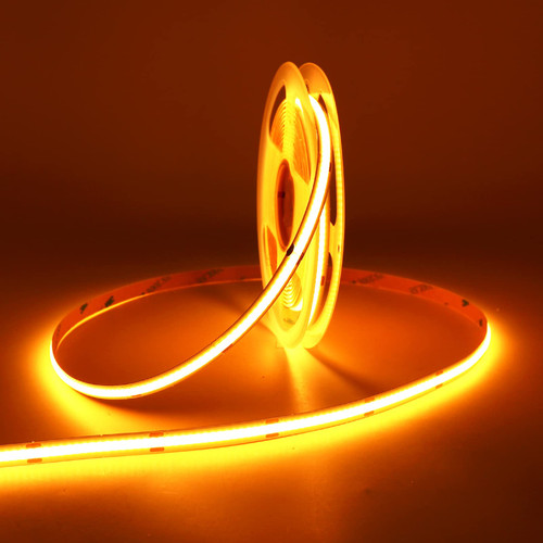 MALIIGAZA 24V Golden Yellow COB LED Strip 8mm 480LEDs/m 16.4FT/5M CRI>90 2000K Amber Color Ribbon Light Tape for Home Stair Ceiling Lights Decor (DC24V, Without Power Supply)
