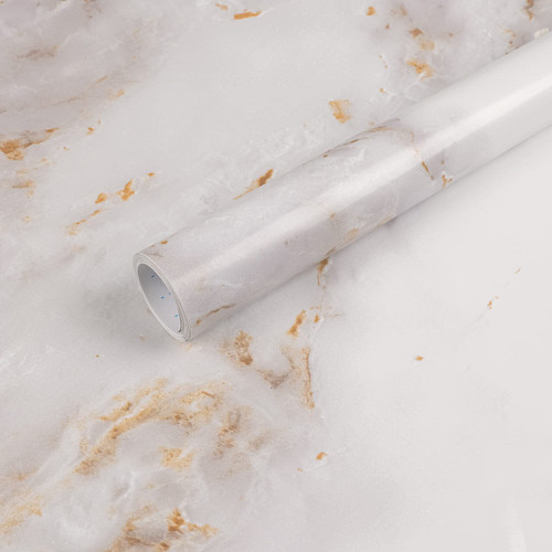 Marble Contact Paper Peel and Stick Countertops White Gold Marble Wallpaper 17.71" X 118" Glossy Self Adhesive Removable Counter Top Stick Paper Waterproof Marble Wall Paper for Cabinets