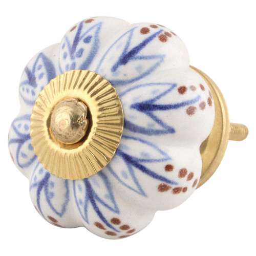 Indian Shelf 4 Pieces Western Dresser Knobs | Lotus Drawer Pulls and Knobs | Modern Farmhouse Cabinet Pulls Blue | Bathroom Knobs Ceramic | Vintage Knobs for Cabinets | Single Drawer Knob