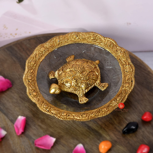 Saudeep India Vastu Feng Shui Metal Turtle Tortoise with Plate for Good Luck Feng Shui Tortoise Turtle (Metal Turtle)