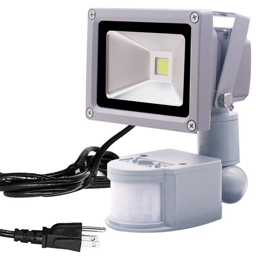 HANNAHONG 10W LED Motion Sensor Flood Light Plug in,PIR Induction Lamp,Dusk to Dawn Outdoor Auto ON/Off Spot,Security,Work Light,6500K Daylight,IP66 Waterproof,for Garage Yard Patio Porch Lighting