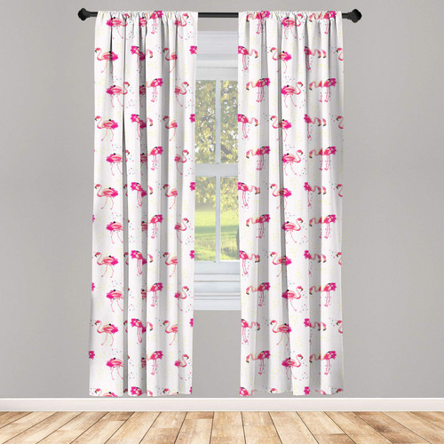 Ambesonne Flamingo Curtains, Repetitive Pattern of Hand Painted Tropic Birds and Spots, Window Treatments 2 Panel Set for Living Room Bedroom, Pair of - 28" x 84", Pink Blush