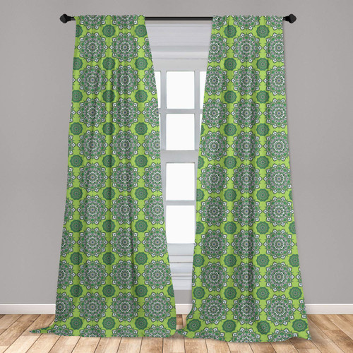 Ambesonne Lime Green Window Curtains, Oriental Moroccan Mandala Middle Eastern Boho Retro Pattern, Lightweight Decor 2-Panel Set with Rod Pocket, Pair of - 28" x 63", Fern Green