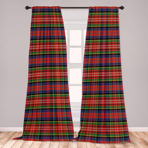 Ambesonne Plaid Window Curtains, Caledonia Scottish Traditional Pattern Tartan Motif Abstract Squares Ornate Quilt, Lightweight Decor 2-Panel Set with Rod Pocket, Pair of - 28" x 84", Green Red