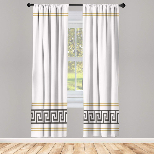 Ambesonne Abstract Window Curtains, Simplistic Classic Greek Inspired Pattern in Monochrome Design, Lightweight Decorative 2-Panel Set & Rod Pocket, Pair of - 28" x 95", Dark Grey White and Ecru