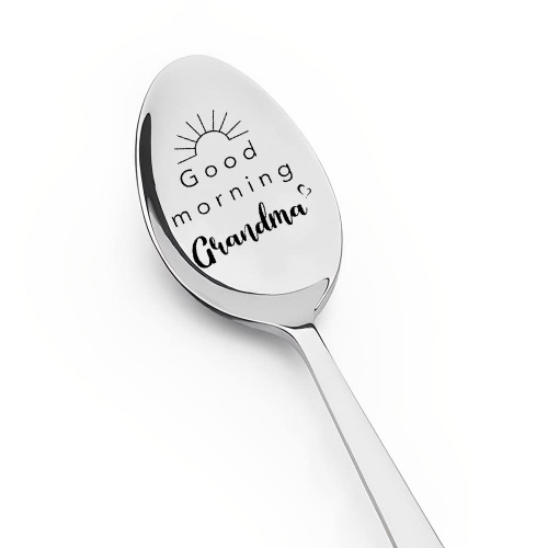 Mother's Day Gifts for Grandma from Granddaughter Grandson Good Morning Grandma Spoon Mothers Day Chrimas Birthday Gifts for Grandmother Grandmom Nana Funny Engraved Coffee Tea Spoon