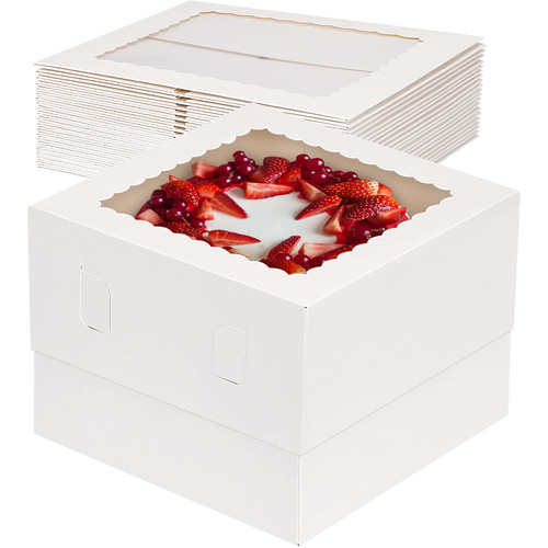 Moretoes 28pcs Cake Boxes 10x10x8 Inch, White Bakery Boxes with Window, Tall Cake Boxes for Pastries, Desserts, Cupcakes, Pie, Christmas,Birthday Party