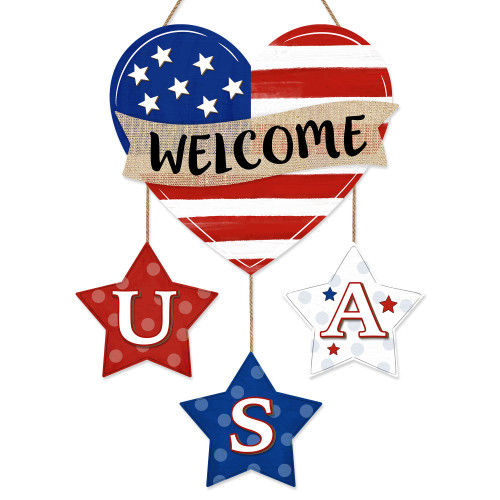 4th of July Door Sign Decorations, Patriotic Heart and Stars USA Wooden Signs, American Flag Welcome Large Size Hanging Sign Front Door Decor for Independence Day Party Home Wall Decor with Bow 4th of July Door Sign Decorations, Patriotic Heart and Stars USA Wooden Signs, American Flag Welcome Large Size Hanging Sign Front Door Decor for Independence Day Party Home Wall Decor with Bow