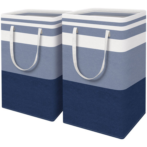 EpicTotes 2-Pack Large Laundry Basket, Collapsible Laundry Hamper, Freestanding Waterproof Laundry Bag, Tall Clothes Hamper-Extended&Reinforced Handles-for College Dorm, Family-Gradient Blue/88L