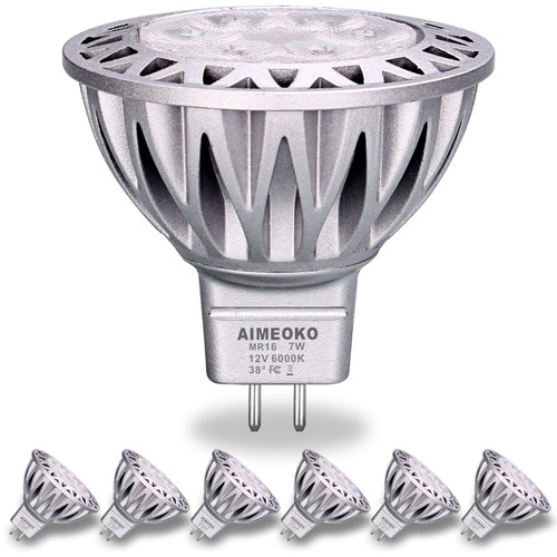 AIMEOKO MR16 LED Bulb 7W 50W Halogen Equivalent,12V Low Voltage led Landscape Light Bulbs,6000K Daylight White Not Dimmable mr16 led Spotlight for Outdoor Track Recessed Lighting - 6Pack