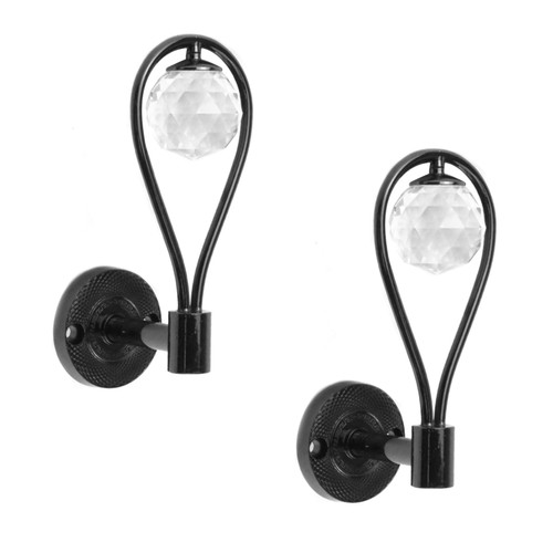 WDONAY 2PCS Glass Crystal Curtain Holdbacks Black Metal Drapery Tiebacks Hooks Wall Mounted Curtain Tieback Holder Clothes Coat Hat Hanger Holder with Mounting Screws
