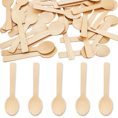 200 Pcs Mini Wooden Spoons, 4 Inch Disposable Wooden Dessert Spoons, Biodegradable Compostable Birchwood