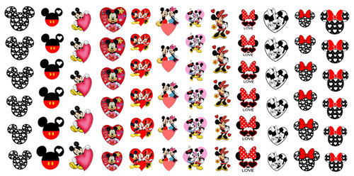 Mickey Mouse & Minnie Mouse Valentines Day Waterslide Nail Art Decals - Salon Quality