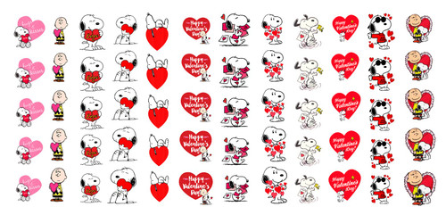 Snoopy Peanuts Valentines Day Waterslide Nail Art Decals - Salon Quality