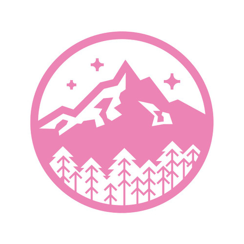 Milk Mug Designs Mountain and Forest Badge Trees 7 inch Light Pink Vinyl Decal