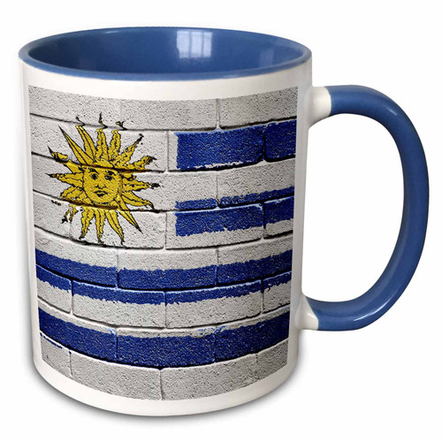 3dRose Carsten Reisinger Illustrations - National flag of Uruguay painted onto a brick wall Uruguayan - 11oz Two-Tone Blue Mug (mug_157008_6) 3dRose Carsten Reisinger Illustrations - National flag of Uruguay painted onto a brick wall Uruguayan - 11oz Two-Tone Blue Mug (mug_157008_6)