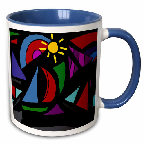 3dRose All Smiles Art Abstract - Fun Sailboats Abstract Art - 11oz Two-Tone Blue Mug (mug_196228_6)