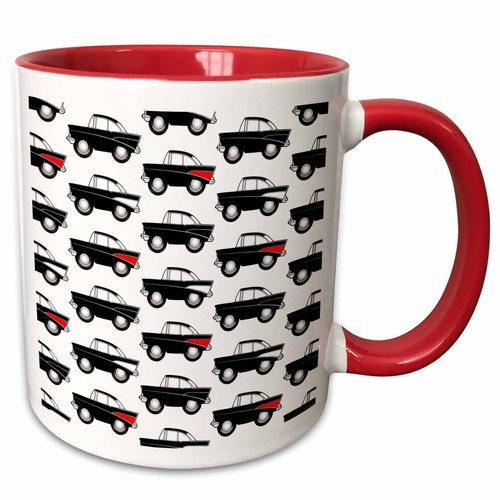 3dRose funny toon 57 classic car pattern, black variations on a white... - Mugs (mug_81042_10)