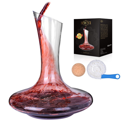 MWNI Wine Decanters and Carafes,Lead-Free Crystal Wine Decanter Set With Stopper and Brush,Used as Wine Aerator,Wine Carafe,Red Wine Decanter, Glass Decanter Wine Accessories, Wine Gifts(1800ml)