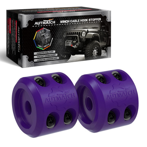 AUTMATCH Winch Cable Hook Stopper (2 Pack), Silicone Rubber Winch Stopper for Wire & Synthetic Rope, Winch Line ATV UTV, Shock Absorbent, Prevent Pulling Bounce and Abrasion, Purple