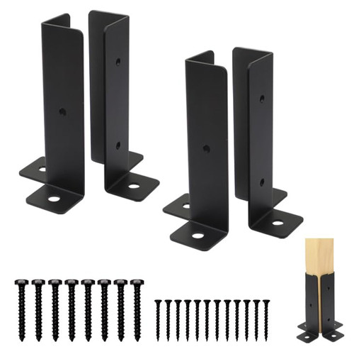 Deck Post Anchor Base Brackets Fit 1.5x1.5,2x2,2x4,4x4 Post,Thick Solid Steel & Black Powder Coated,Deck Post Brackets Support Deck Base Plate Pergola Brackets Fence Kit Mailbox Mount (4 pcs)