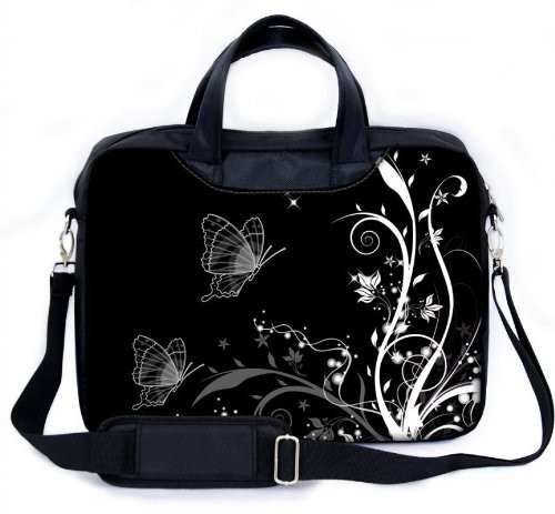 MySleeveDesign 15 - 15.6" Notebook Carry Bag Laptop Bag with Shoulder Strap 13.3 Inch / 14 Inch / 15.6 Inch - SEVERAL DESIGNS - Butterfly White