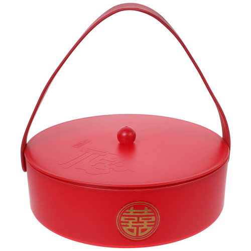 BESTOYARD Candy Box Snack Box Candy Dish Chinese Snacks Storage Box Dried Fruit Box with Lid and Handle Chinese New Year Wedding Party Decoration Red Decorative Tray