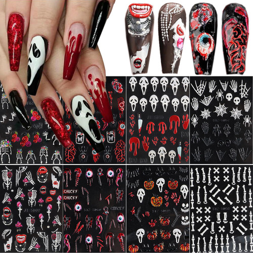 8Pcs Halloween Nail Art Stickers Decals 5D Stereoscopic Embossed Ghost Skull Nail Decals Self-Adhesive Nail Art Supplies Spider Bat Eyes Skeleton Designs Halloween Nail Stickers for Women Nail Decor 8Pcs Halloween Nail Art Stickers Decals 5D Stereoscopic Embossed Ghost Skull Nail Decals Self-Adhesive Nail Art Supplies Spider Bat Eyes Skeleton Designs Halloween Nail Stickers for Women Nail Decor