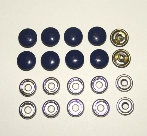 Snap Fastener, Indigo Blue, Stainless Steel & Brass Cap Post & Socket, Female Portion of Snap, 10 Pc.
