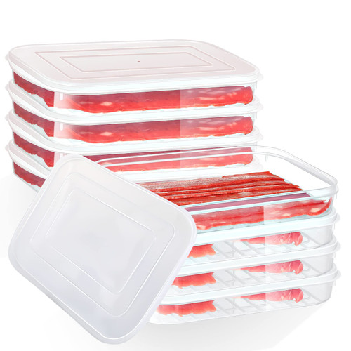 Nuenen 8 Pack Bacon Keeper Plastic Deli Meat Saver Airtight Cheese Cold Cuts Food Storage Containers with Lids for Refrigerators Fridge Shallow Low Profile Cookie Holder Nuenen 8 Pack Bacon Keeper Plastic Deli Meat Saver Airtight Cheese Cold Cuts Food Storage Containers with Lids for Refrigerators Fridge Shallow Low Profile Cookie Holder