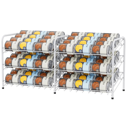 BTY Can Organizer for Pantry 3 Tier Can Storage Rack Shlef 2 in 1 Can Holder Dispenser Holds Up 72 Cans Canned Goods Organizer for Pantry Kitchen Cabinet Storage White