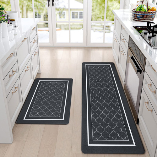 ASPMIZ Kitchen Mat 2 PCS Cushioned Anti-Fatigue Kitchen Rugs Non Slip Memory Foam Kitchen Mats and Rugs Waterproof Kitchen Floor Comfort Mats for Home & Office, 18'' x 48'' + 18'' x 30'', Black ASPMIZ Kitchen Mat 2 PCS Cushioned Anti-Fatigue Kitchen Rugs Non Slip Memory Foam Kitchen Mats and Rugs Waterproof Kitchen Floor Comfort Mats for Home & Office, 18'' x 48'' + 18'' x 30'', Black